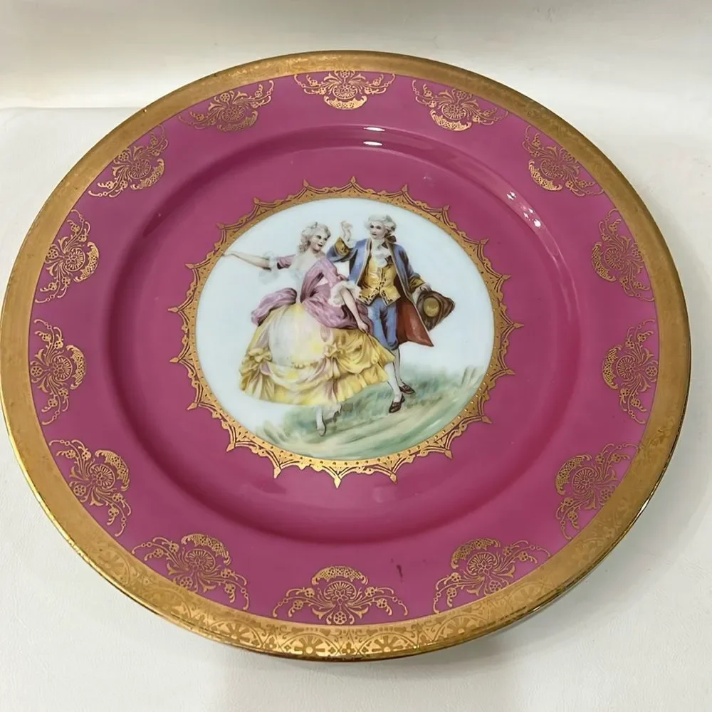 JKW 1930 Western Germany Fine Porcelain Luxurious Pink Gold Dinnerware Plate